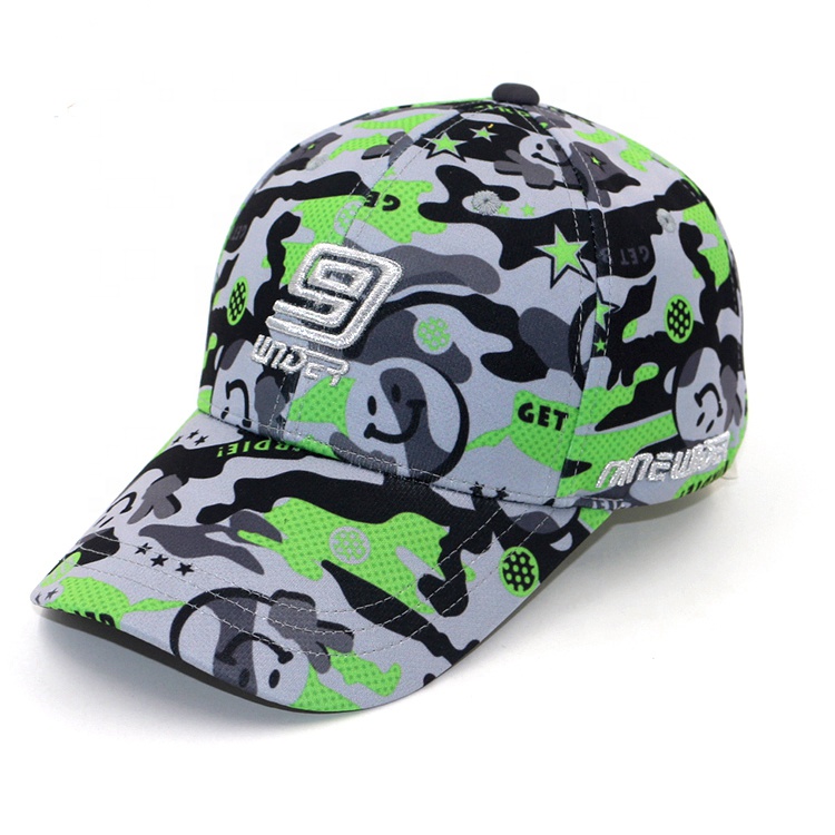 Custom All Over Camouflage Print Breathable Moisture Wicking Pique Mesh 6-panel Ponytail Baseball Cap With Embroidery