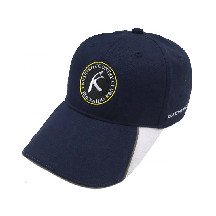 New Design Stylish Navy Blue and White Patch Work 6-Panel Low Profile Unstructured Cotton Embroidery LOGO Golf Cap With Pipping