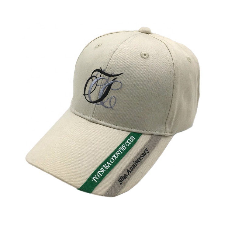Customized Cotton Contrasting Ribbon Embroidery Golf Cap Hat